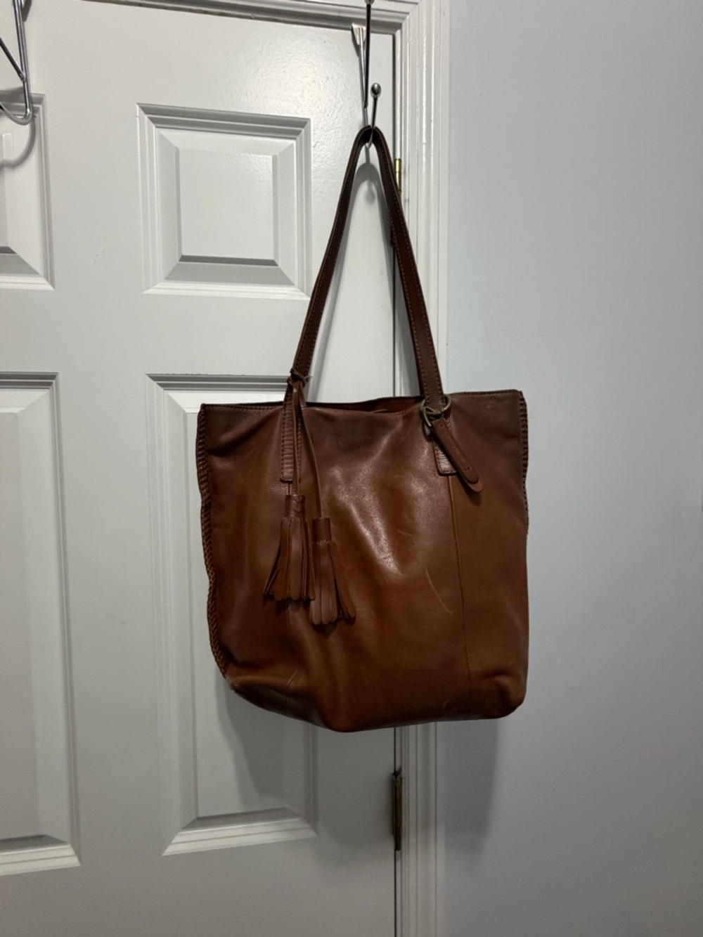 Lucky Brand Cognac Brown Leather hobo Shoulder Bag with tassels - Picture 9 of 10